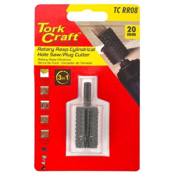 Tork Craft – 3 in 1 Rotary Rasp Cycle / Hole Saw / Plug Cutter 20mm x 35mm Tork Craft – 3 in 1 Rotary Rasp Cycle / Hole Saw / Plug Cutter 20mm x 35mm
