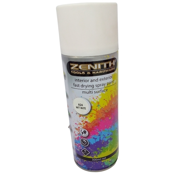 Zenith – Spray Paint / Interior and Exterior Fast Drying Spray Paint – Matt White (A24) Zenith – Spray Paint / Interior and Exterior Fast Drying Spray Paint – Matt White (A24)