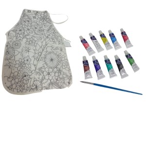 Khoki- Children’s Painting Apron Flowers(47 x 34cm) & 10 x 6ml Fabric Paint Khoki- Children’s Painting Apron Flowers(47 x 34cm) & 10 x 6ml Fabric Paint