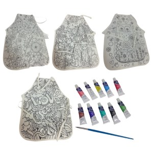 Khoki- Children’s Painting Aprons 4 Piece (Assorted) & 10 x 6ml Fabric Paint Khoki- Children’s Painting Aprons 4 Piece (Assorted) & 10 x 6ml Fabric Paint