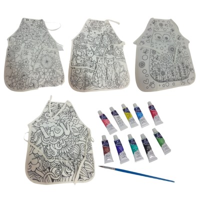 Khoki- Children’s Painting Aprons 4 Piece (Assorted) & 10 x 6ml Fabric Paint Khoki- Children’s Painting Aprons 4 Piece (Assorted) & 10 x 6ml Fabric Paint