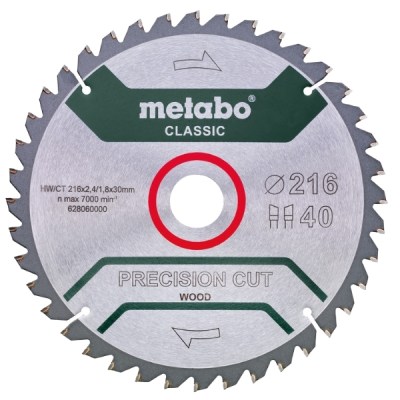 Metabo – Saw Blade / Precision Cut Wood 216 x 30, Z40 WZ 5°NEG. (628060000) Metabo – Saw Blade / Precision Cut Wood 216 x 30, Z40 WZ 5°NEG. (628060000)