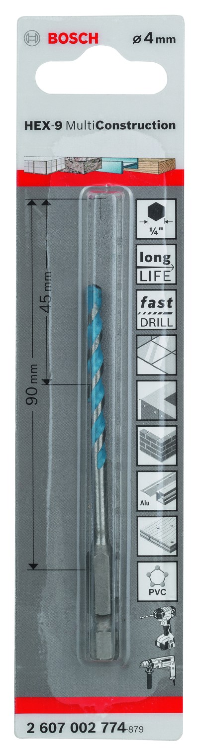 HEX-9 Multi Construction Multi-purpose Drill Bits 4 x 45 x 90 mm HEX-9 Multi Construction Multi-purpose Drill Bits 4 x 45 x 90 mm