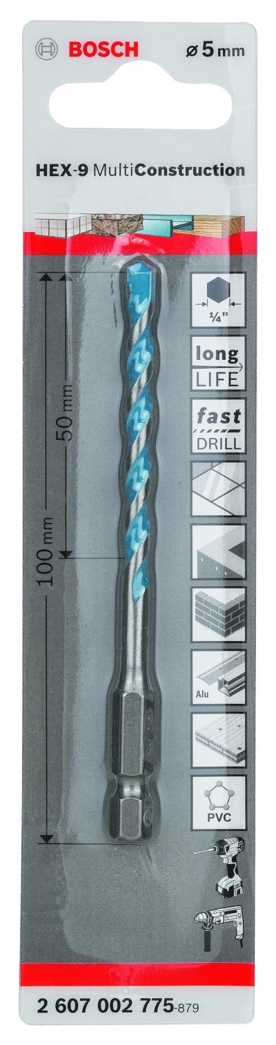 HEX-9 Multi Construction Multi-purpose Drill Bits 5 x 50 x 100 mm HEX-9 Multi Construction Multi-purpose Drill Bits 5 x 50 x 100 mm
