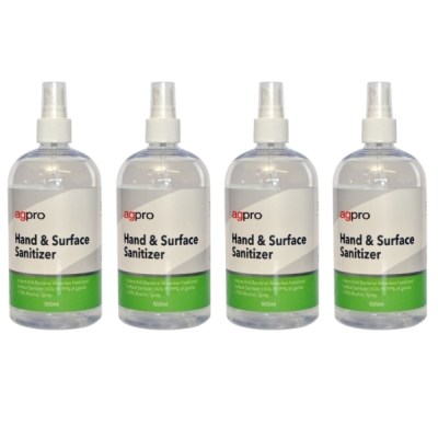 Agpro – Hand and Surface Sanitizer / 75% Alc Spray – Pack of 4 (500ml x 4) Agpro – Hand and Surface Sanitizer / 75% Alc Spray – Pack of 4 (500ml x 4)