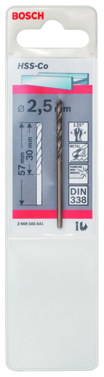 HSS-Co Metal Drill Bits, DIN 338 2,5 x 30 x 57 mm HSS-Co Metal Drill Bits, DIN 338 2,5 x 30 x 57 mm