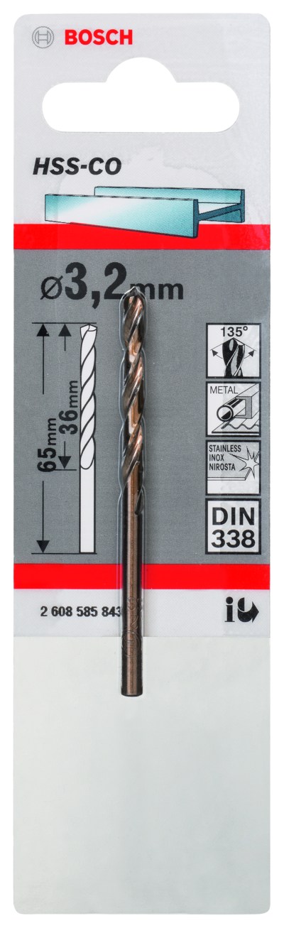 HSS-Co Metal Drill Bits, DIN 338 3,2 x 36 x 65 mm HSS-Co Metal Drill Bits, DIN 338 3,2 x 36 x 65 mm