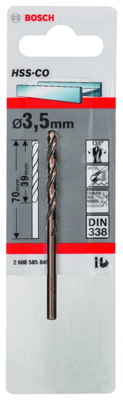 HSS-Co Metal Drill Bits, DIN 338 3,5 x 39 x 70 mm HSS-Co Metal Drill Bits, DIN 338 3,5 x 39 x 70 mm