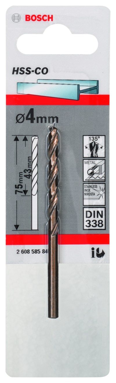 HSS-Co Metal Drill Bits, DIN 338 4 x 43 x 75 mm HSS-Co Metal Drill Bits, DIN 338 4 x 43 x 75 mm