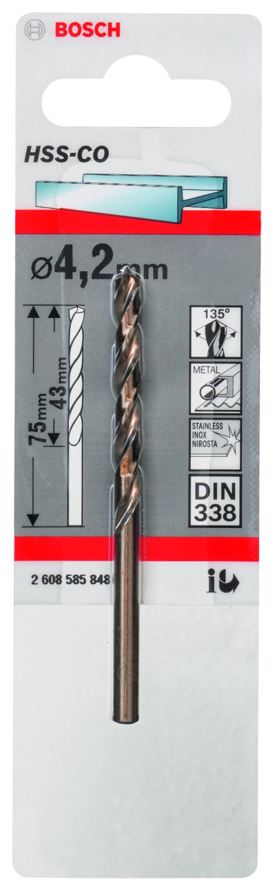 HSS-Co Metal Drill Bits, DIN 338 4,2 x 43 x 75 mm HSS-Co Metal Drill Bits, DIN 338 4,2 x 43 x 75 mm