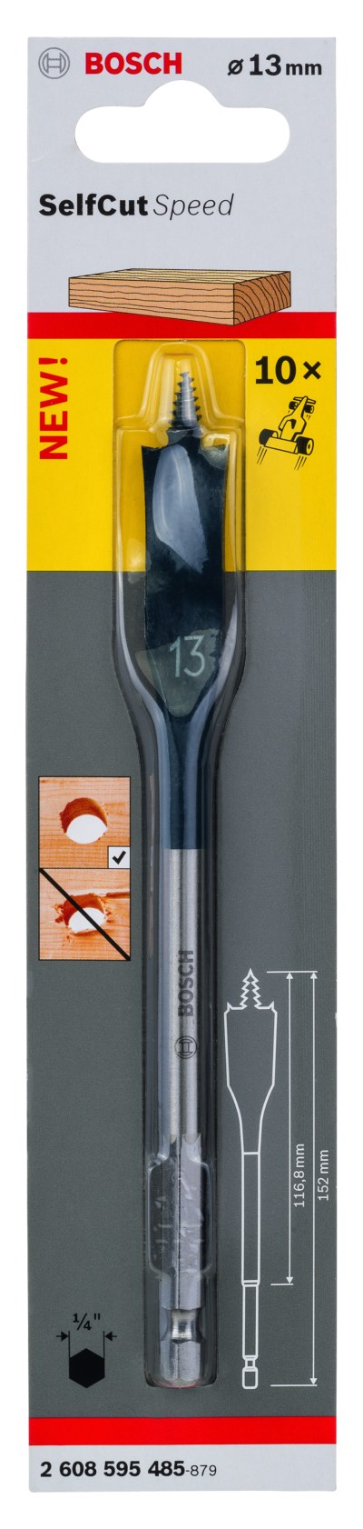 Self Cut Speed Spade Bit, Hexagon 13 x 152 mm Self Cut Speed Spade Bit, Hexagon 13 x 152 mm