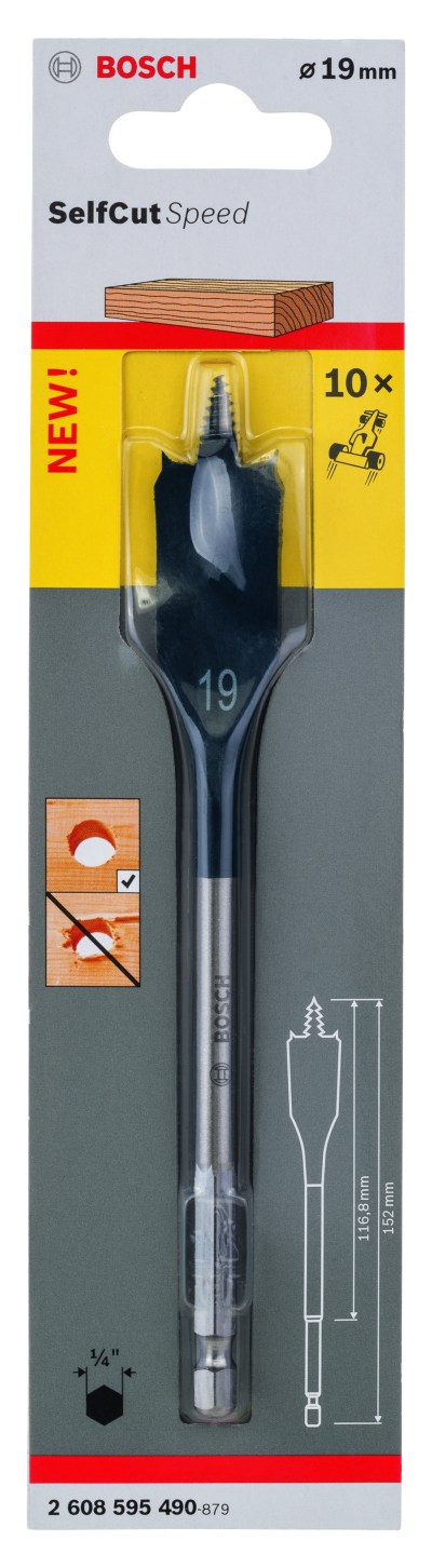 Self Cut Speed Spade Bit, Hexagon 19 x 152 mm Self Cut Speed Spade Bit, Hexagon 19 x 152 mm