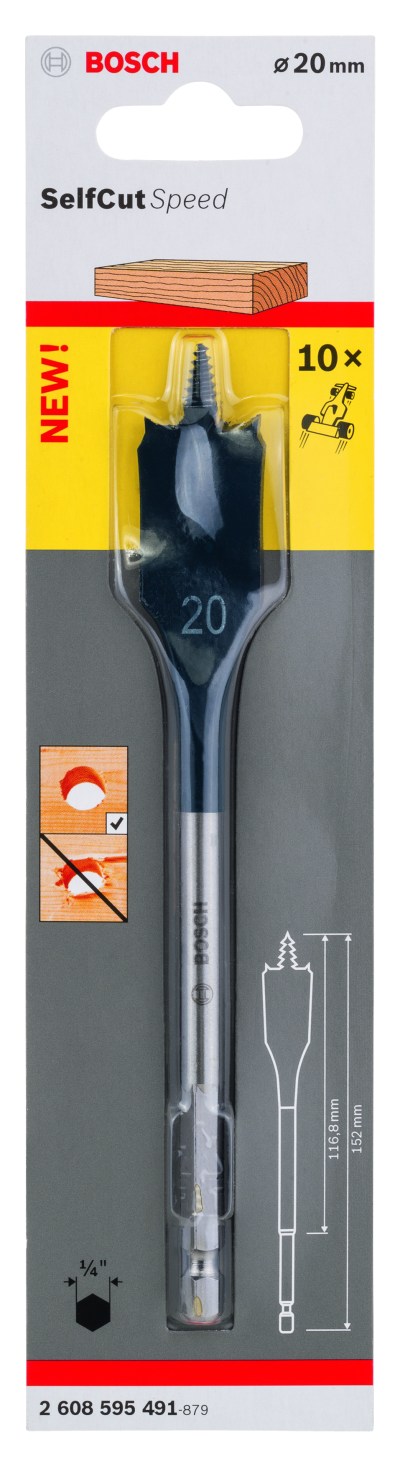 Self Cut Speed Spade Bit, Hexagon 20 x 152 mm Self Cut Speed Spade Bit, Hexagon 20 x 152 mm