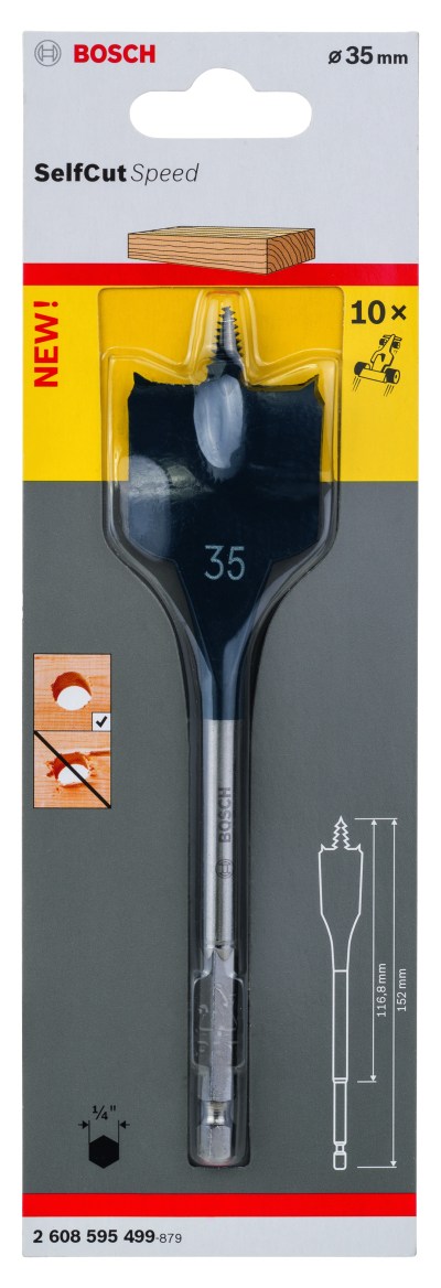 Self Cut Speed Spade Bit, Hexagon 35 x 152 mm Self Cut Speed Spade Bit, Hexagon 35 x 152 mm