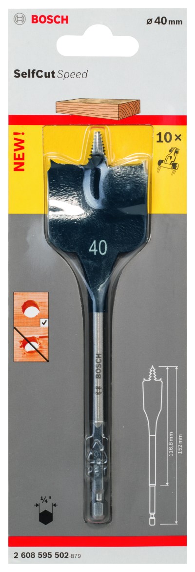 Self Cut Speed Spade Bit, Hexagon 40 x 152 mm Self Cut Speed Spade Bit, Hexagon 40 x 152 mm