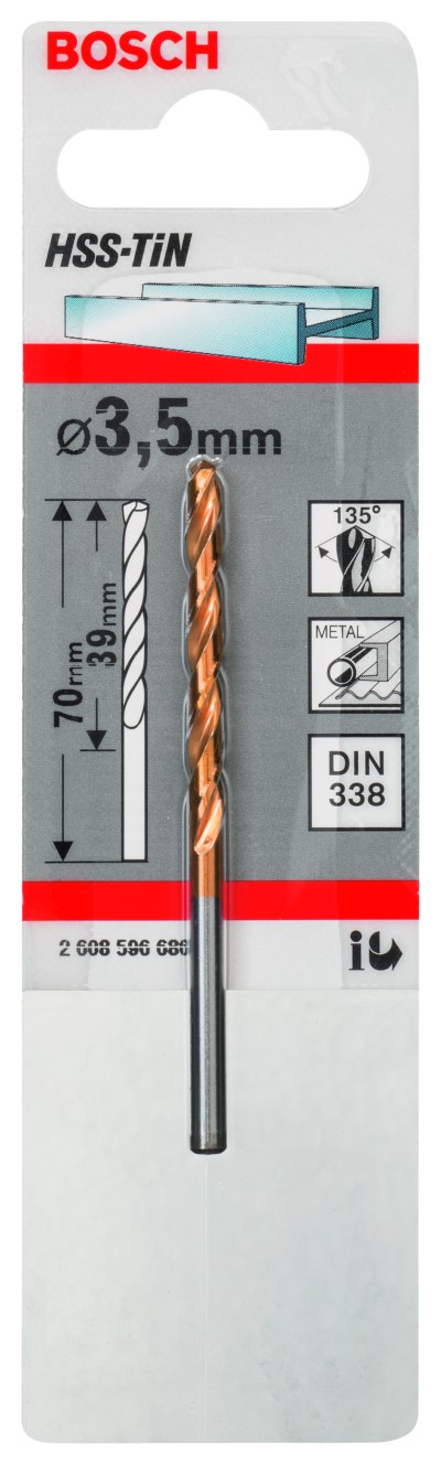 HSS-TiN Metal Drill Bits, DIN 338 3,5 x 39 x 70 mm HSS-TiN Metal Drill Bits, DIN 338 3,5 x 39 x 70 mm