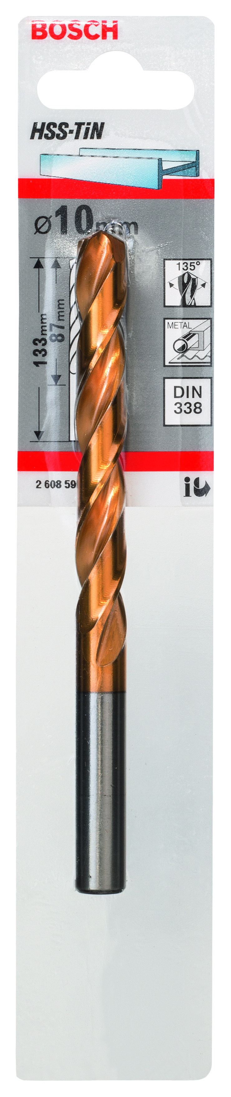 HSS-TiN Metal Drill Bits, DIN 338 10 x 87 x 133 mm HSS-TiN Metal Drill Bits, DIN 338 10 x 87 x 133 mm