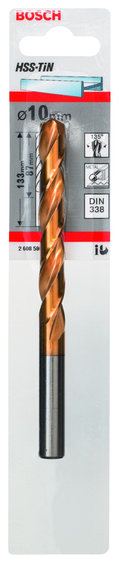 HSS-TiN Metal Drill Bits, DIN 338 10 x 87 x 133 mm HSS-TiN Metal Drill Bits, DIN 338 10 x 87 x 133 mm