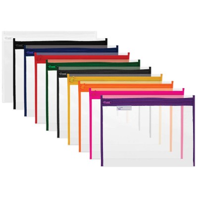 Treeline Clear PVC Book Bags with Assorted Colour Binding and Zip – Pack 10 Treeline Clear PVC Book Bags with Assorted Colour Binding and Zip – Pack 10