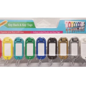 Key Ring Rack with 10 Colour-coded Key Tags – Attach Rack to Any Surface Key Ring Rack with 10 Colour-coded Key Tags – Attach Rack to Any Surface
