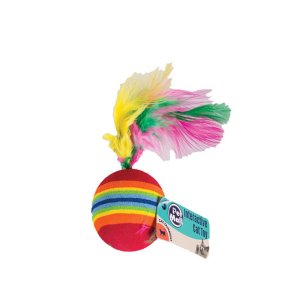 Cat Toy – Ball with Feathers – Multi-Coloured – Rubber – 3.5cm Cat Toy – Ball with Feathers – Multi-Coloured – Rubber – 3.5cm