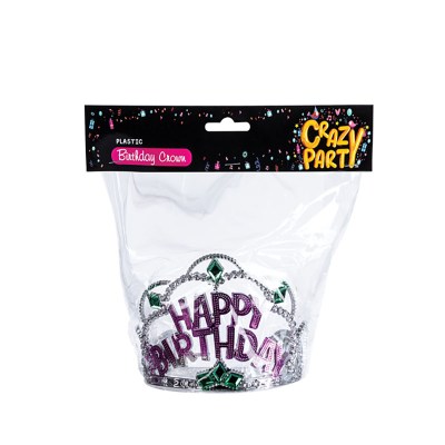 Crown – Happy Birthday – Plastic – Silver, Green & Purple Crown – Happy Birthday – Plastic – Silver, Green & Purple