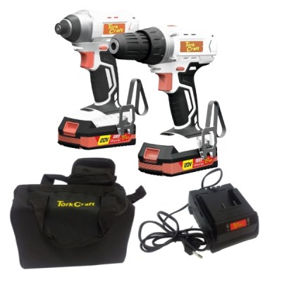 Tork Craft – Drill, Impact Driver, 2 x 2.0Ah Batteries, Charger & Tool Bag Tork Craft – Drill, Impact Driver, 2 x 2.0Ah Batteries, Charger & Tool Bag
