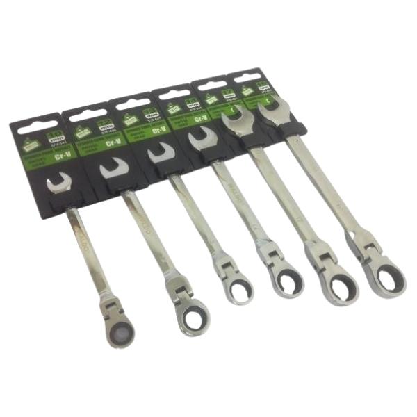 WALDO – Ratchet Combination Spanner Cr-V with Swivel Head – 6 Piece WALDO – Ratchet Combination Spanner Cr-V with Swivel Head – 6 Piece