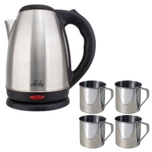 Lucky – Cordless Stainless Steel Kettle 1.7L with 4 x Coffee Mugs (250ml) Lucky – Cordless Stainless Steel Kettle 1.7L with 4 x Coffee Mugs (250ml)
