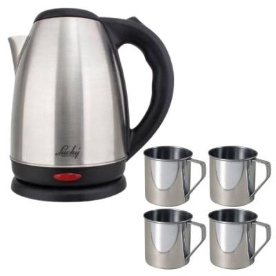 Lucky – Cordless Stainless Steel Kettle 1.7L with 4 x Coffee Mugs (250ml) Lucky – Cordless Stainless Steel Kettle 1.7L with 4 x Coffee Mugs (250ml)