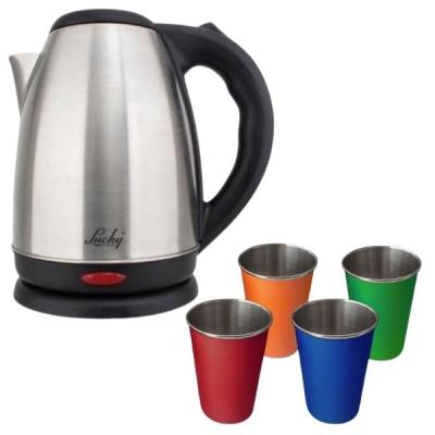 Lucky – Cordless Stainless Steel Kettle 1.7L with 4 x Tumblers 400ml Lucky – Cordless Stainless Steel Kettle 1.7L with 4 x Tumblers 400ml