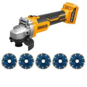Ingco – Lithium-Ion Angle Grinder with Segmented Diamond Blades 115mm (5pc) Ingco – Lithium-Ion Angle Grinder with Segmented Diamond Blades 115mm (5pc)