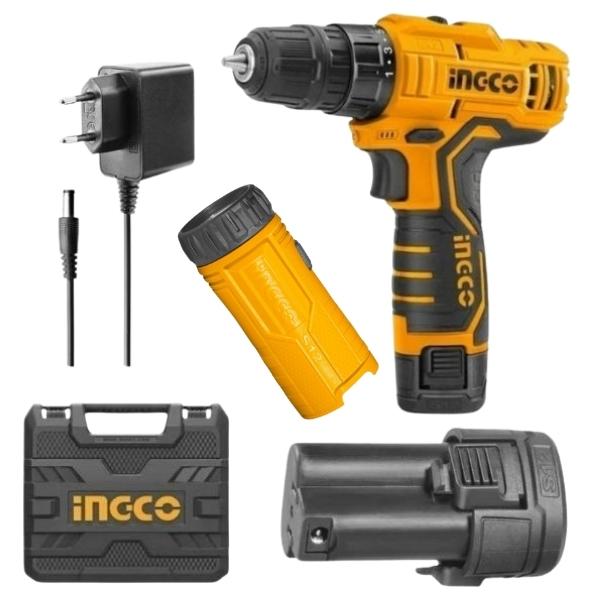 Ingco – Cordless Drill, 2 x 1.5 Ah, Charger – Flashlight and Carry Case Ingco – Cordless Drill, 2 x 1.5 Ah, Charger – Flashlight and Carry Case