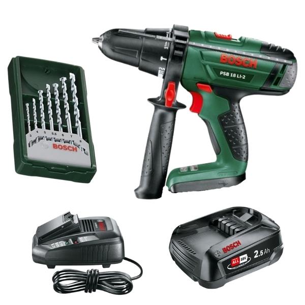 Bosch – Cordless Lithium- Ion Hammer Drill Kit and 7 Piece Drill Bit Set Bosch – Cordless Lithium- Ion Hammer Drill Kit and 7 Piece Drill Bit Set
