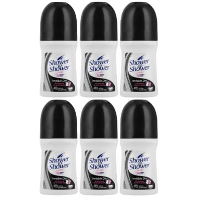 Shower to Shower – Ladies Roll-On 50ml – Invisible Dry – Pack of 6 Shower to Shower – Ladies Roll-On 50ml – Invisible Dry – Pack of 6