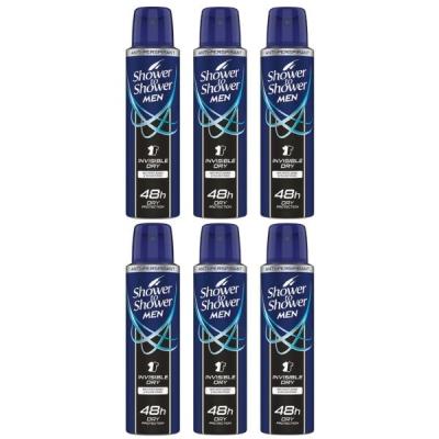 Shower To Shower – Anti- Perspirant For Men 150ml-Invisible Dry – Pack of 6 Shower To Shower – Anti- Perspirant For Men 150ml-Invisible Dry – Pack of 6