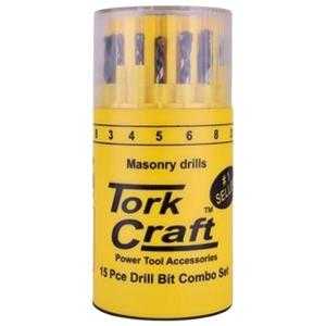 Tork Craft – Drill Bit Combo Set Masonry, Wood, HSS-Twist Drills – 15Piece Tork Craft – Drill Bit Combo Set Masonry, Wood, HSS-Twist Drills – 15Piece
