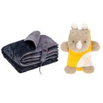Solac – Kids Single Bed Electric Throw Over Blanket & Nattou Plush – Rhino Solac – Kids Single Bed Electric Throw Over Blanket & Nattou Plush – Rhino