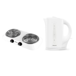 Mellerware – Double Spiral Hotplate & “Tugela” 1.7L Cordless Kettle – White Mellerware – Double Spiral Hotplate & “Tugela” 1.7L Cordless Kettle – White