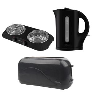 Mellerware – Double Hotplate, 1.7L Cordless Kettle & 4 Slice Toaster -Black Mellerware – Double Hotplate, 1.7L Cordless Kettle & 4 Slice Toaster -Black