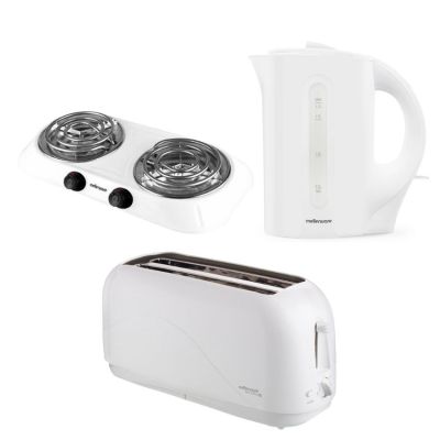 Mellerware – Double Hotplate, 1.7L Corded Kettle & 4 Slice Toaster – White Mellerware – Double Hotplate, 1.7L Corded Kettle & 4 Slice Toaster – White