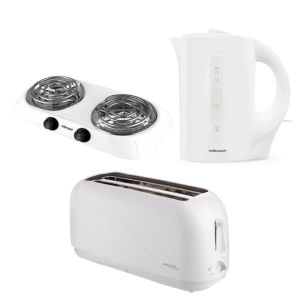 Mellerware – Double Hotplate, 1.7L Corded Kettle & 4 Slice Toaster – White Mellerware – Double Hotplate, 1.7L Corded Kettle & 4 Slice Toaster – White