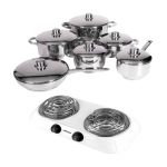 Xcalibur – Stainless Steel Cookware Set – 12 Piece with Hotplate – White Xcalibur – Stainless Steel Cookware Set – 12 Piece with Hotplate – White