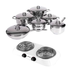Xcalibur – Stainless Steel Cookware Set – 12 Piece with Hotplate – White Xcalibur – Stainless Steel Cookware Set – 12 Piece with Hotplate – White