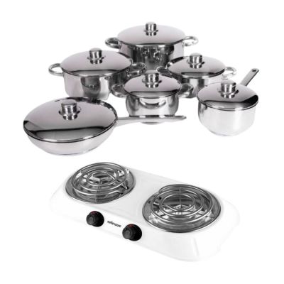 Xcalibur – Stainless Steel Cookware Set – 12 Piece with Hotplate – White Xcalibur – Stainless Steel Cookware Set – 12 Piece with Hotplate – White