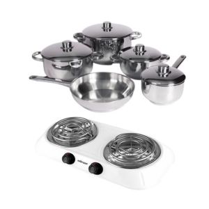 Xcalibur – Stainless Steel Cookware Set – 9 Piece with Hotplate – White Xcalibur – Stainless Steel Cookware Set – 9 Piece with Hotplate – White