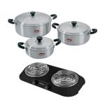 Oli – Hippo Casserole Pot Set – 6 Piece with Hotplate – Black Oli – Hippo Casserole Pot Set – 6 Piece with Hotplate – Black