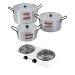 Oli – Emeried Finish Stewpot Set(7,12, 21L) – 6 Piece with Hotplate – White Oli – Emeried Finish Stewpot Set(7,12, 21L) – 6 Piece with Hotplate – White