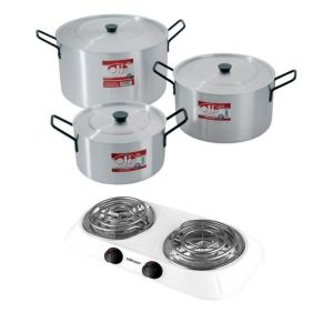 Oli – Emeried Finish Stewpot Set(7,12, 21L) – 6 Piece with Hotplate – White Oli – Emeried Finish Stewpot Set(7,12, 21L) – 6 Piece with Hotplate – White