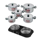 Oli – Polished Aluminium Stewpan Set) – 10 Piece with Hotplate – Black Oli – Polished Aluminium Stewpan Set) – 10 Piece with Hotplate – Black